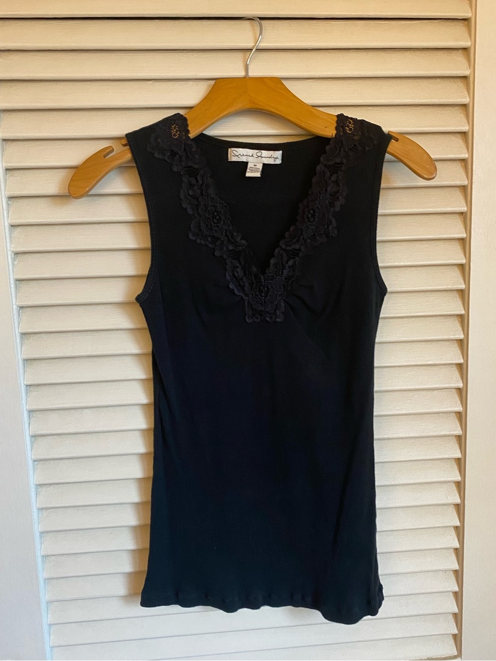 French Laundry 100% Cotton Whimsigoth Ribbed V-Neck Tank Top with Lace Detail